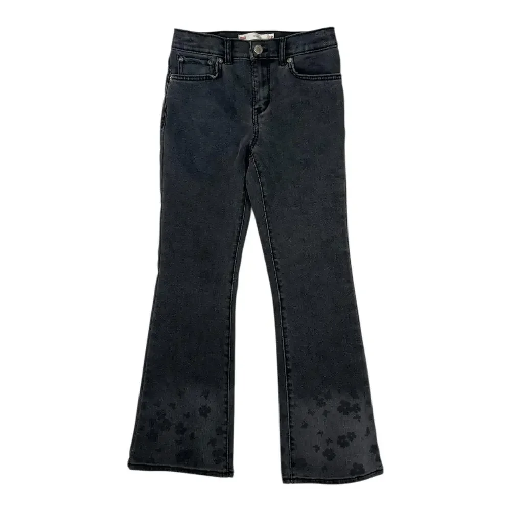 Levi's Flare Jeans Girls 12 Gray 726 Floral Hem Adjustable Waist Stretch Denim